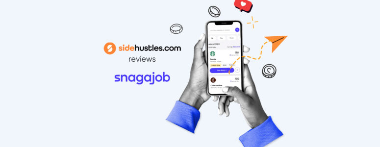 Job seeker holding a mobile phone displaying the Snagajob app for finding jobs