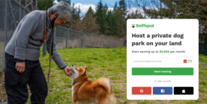 Sniffspot signup page for becoming a Sniffspot host and renting out outdoor space for dogs