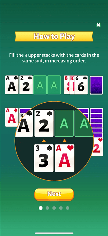 Rules for playing solitaire on the Solitaire Cash card game app.