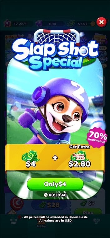 Special offer for making a deposit in the Solitaire Clash gaming app.