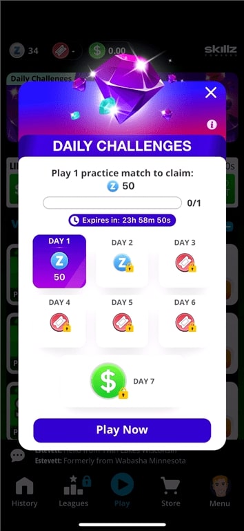 Rewards available with the Daily Challenge feature on the Solitaire Cube gaming app.