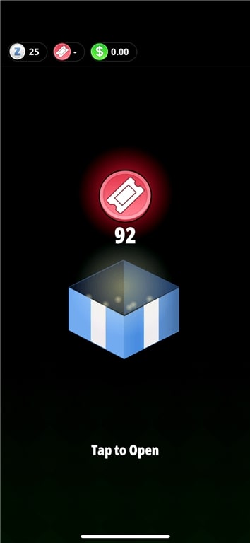 92 Ticketz as a Login Bonus reward on the Solitaire Cube gaming app.