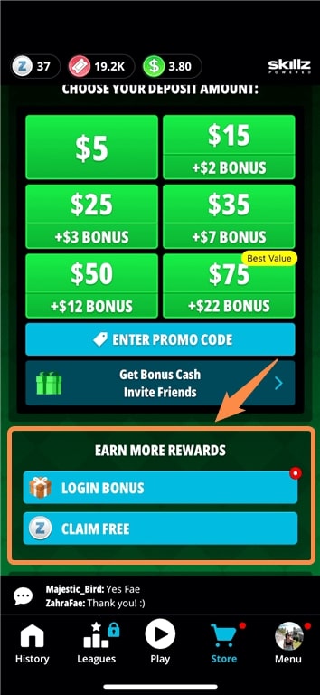 Viewing the Solitaire Cube Login Bonus in the app’s “Store” tab.