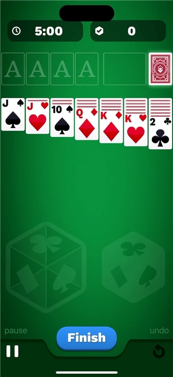 Example of how cards are arranged at the start of a Solitaire Cube game.