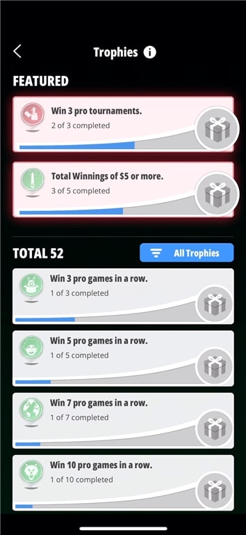 Viewing trophies with prizes up for grabs on Solitaire Cube.