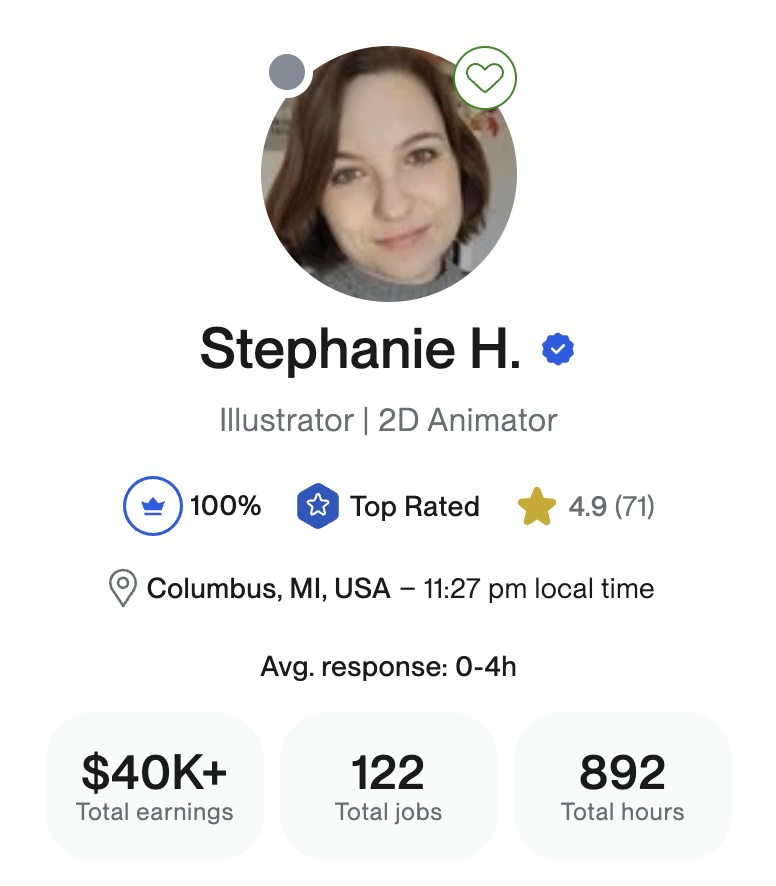 Screenshot of Stephanie Hardy's Upwork profile