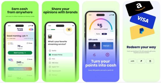 Screenshots of the Survey Junkie app