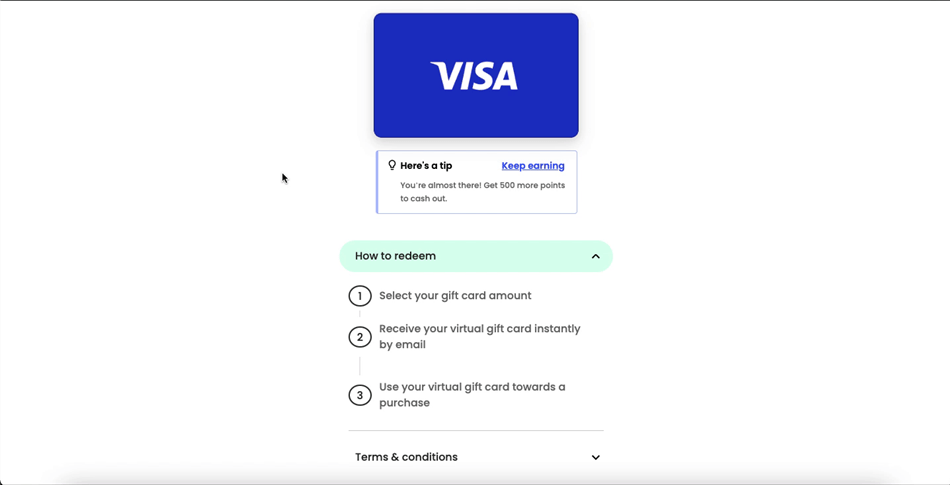 Survey Junkie’s virtual prepaid Visa card redemption.