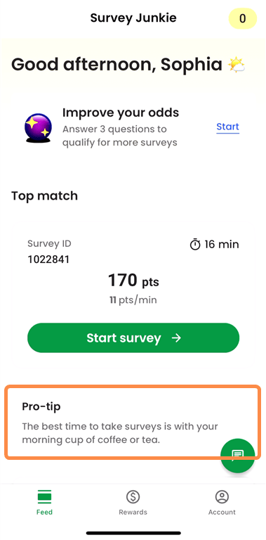 Survey Junkie’s pro tip on best time to do surveys.