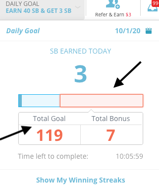 Swagbucks website screenshot of the second daily goal