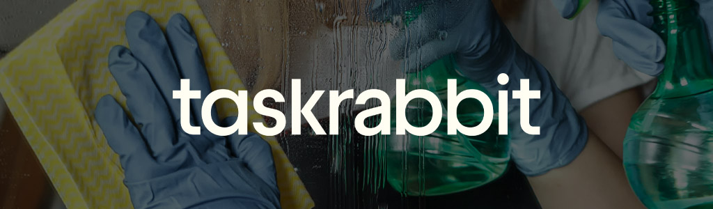 TaskRabbit logo against the background of someone cleaning