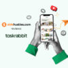 Two hands holding a smartphone displaying available jobs in the TaskRabbit app