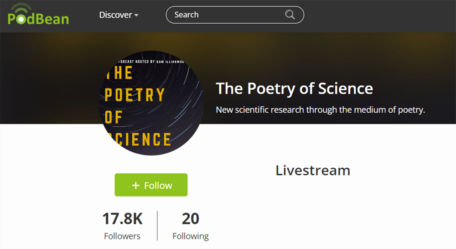 Podbean profile page for Professor Sam Illingworth's podcast "The Poetry of Science," showing the latest episode