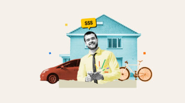 Man standing in front of his house, car, bicycle, and other things to rent out