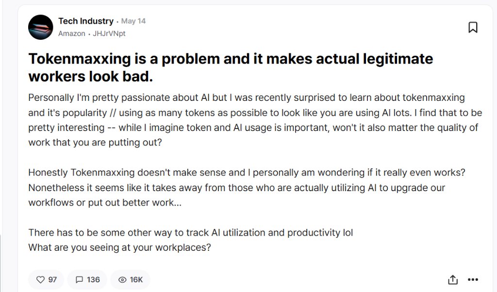 Screenshot of post on anonymous forum discussing token maxxing trend.