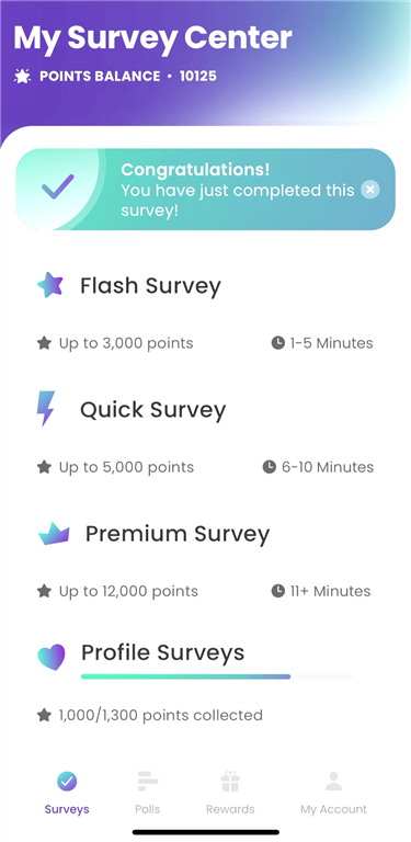 Different types of surveys offered by Toluna Influencers.