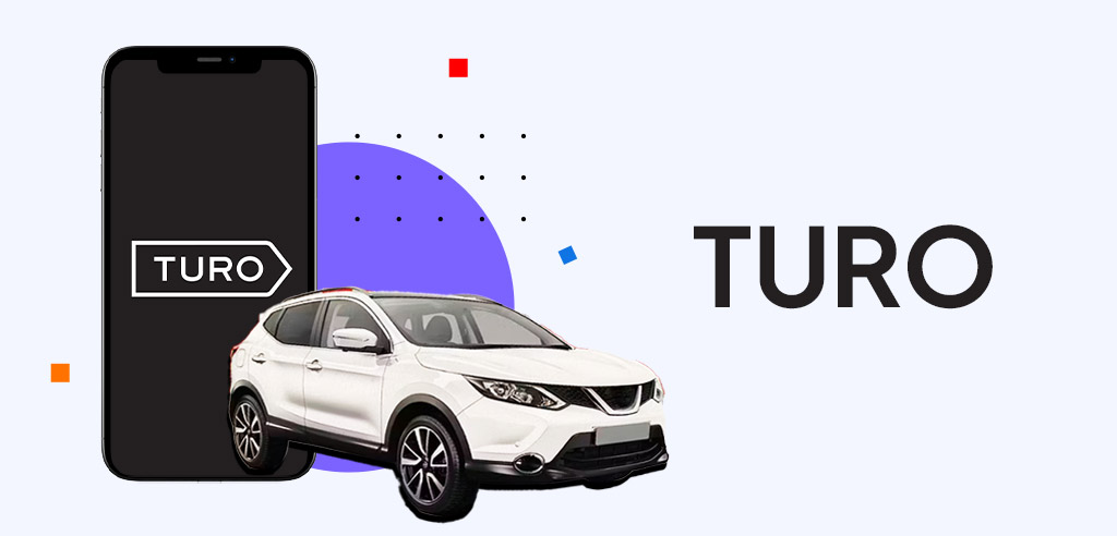 White car in front of a phone showing the Turo logo