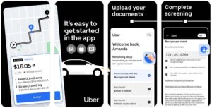 Screenshots of the Uber app