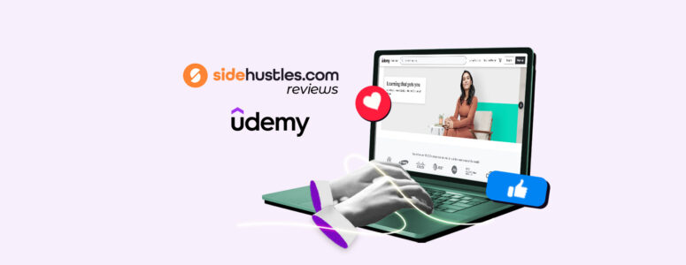 Two hands on a laptop signing up to sell courses online on Udemy