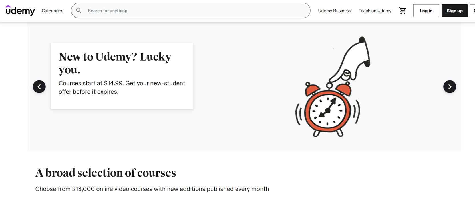 Screenshot of the Udemy homepage