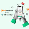 Two hands holding a smartphone displaying job opportunities in the UrbanSitter mobile app