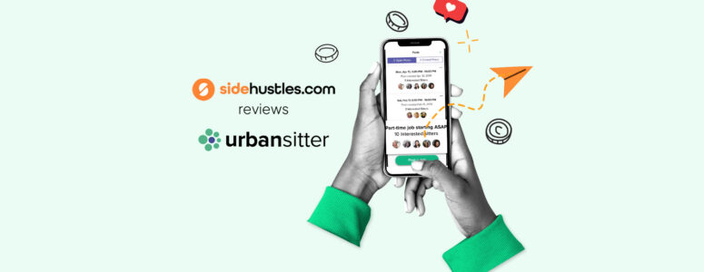 Two hands holding a smartphone displaying job opportunities in the UrbanSitter mobile app