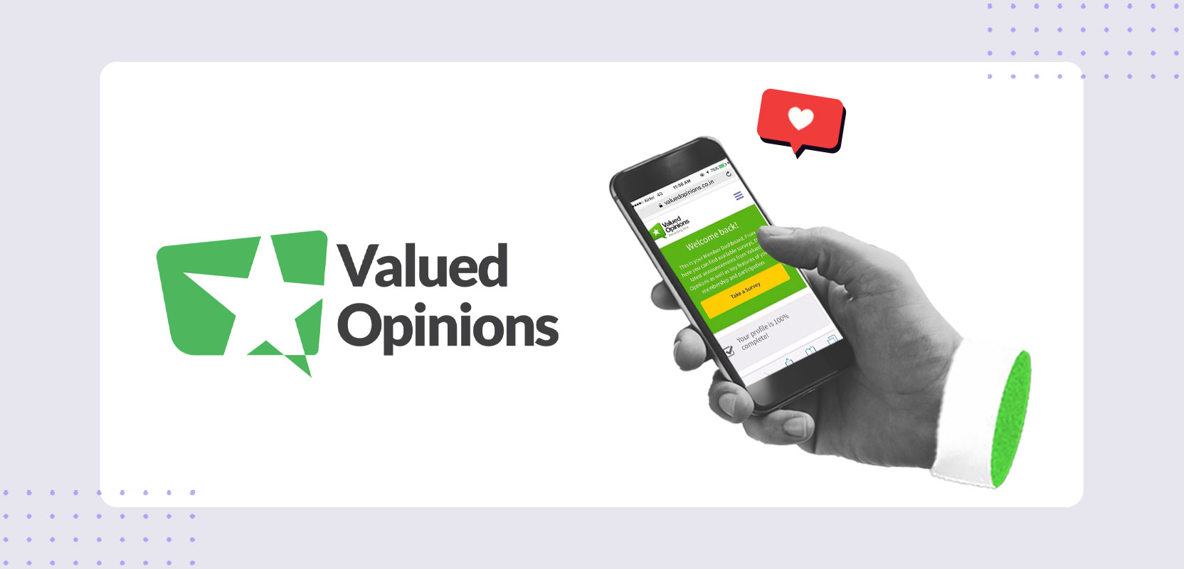 Smartphone next to Valued Opinions logo