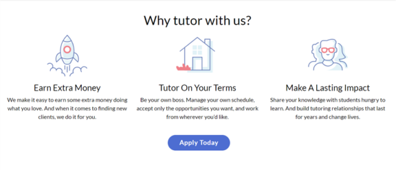 Varsity Tutors signup page, showing the benefits of becoming a Varsity Tutor.