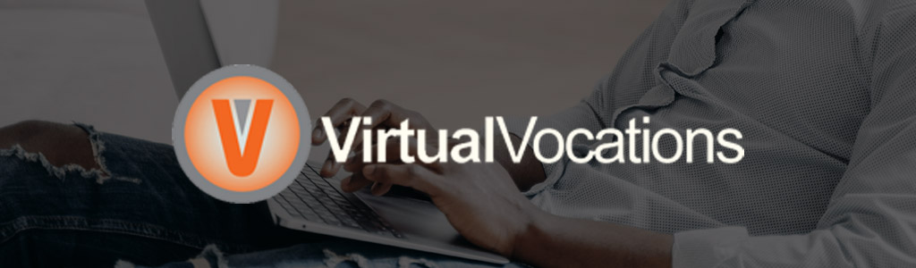 VirtualVocations logo against a darkened background showing a male freelancer typing on a laptop
