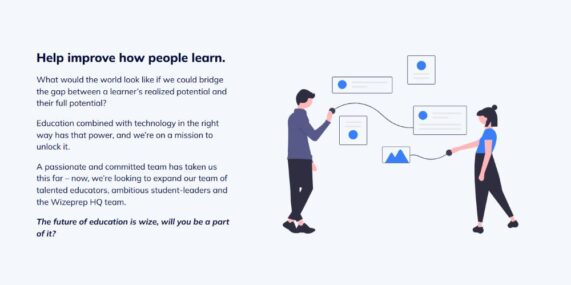 Infographic showing a Wizeprep tutor teaching a student with the title "Help improve how people learn"