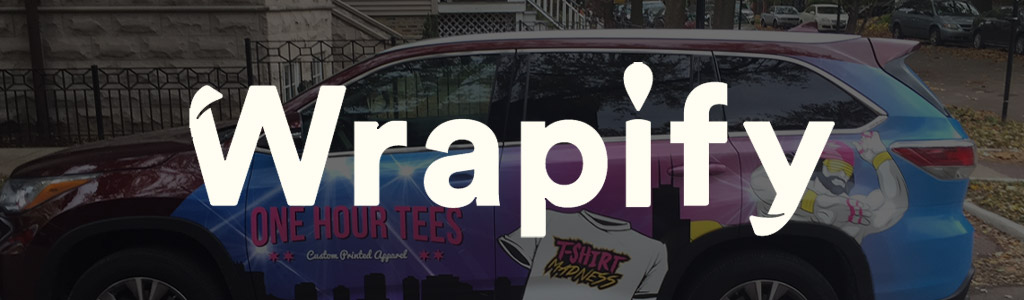 Wrapify logo against a darkened background showing a wrapped car