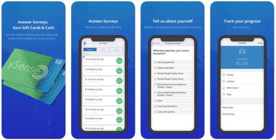 Screenshots of the ySense app