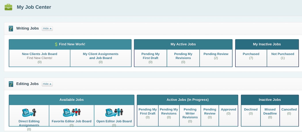 Screenshot showing the My Job Center section of Zerys’s site.