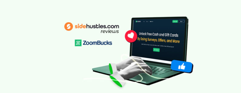 Laptop showing the Zoombucks homepage.